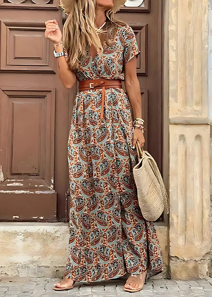 Serena™ | VESTIDO BOHÈME LARGO CON CINTURA FRUNCIDA