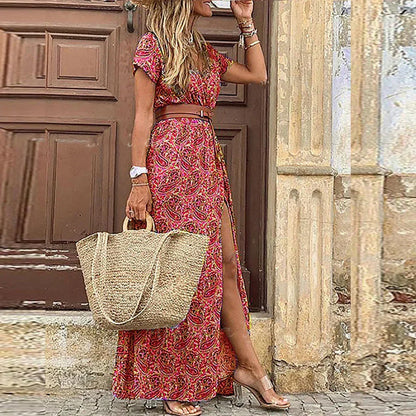 Serena™ | VESTIDO BOHÈME LARGO CON CINTURA FRUNCIDA