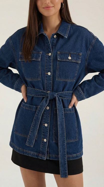 Lysandra Sterre™ | Chaqueta de mezclilla con cinturón ajustable