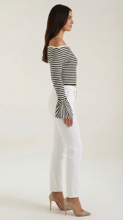 Rosa Marisol™ | Camisa Rayada Anna con Mangas Abullonadas