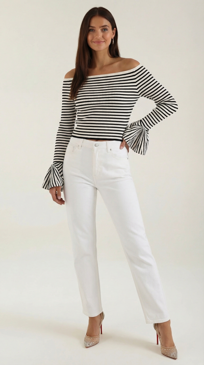 Rosa Marisol™ | Camisa Rayada Anna con Mangas Abullonadas
