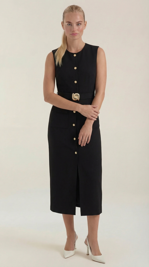 Ana Canela™ | Vestido Midi Arlene con Detalles de Botones