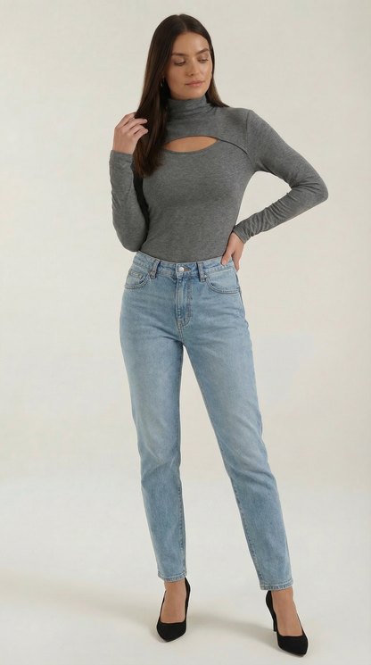 Rosa Meritxell™ | Top de punto de manga larga con aberturas estilo Barbara
