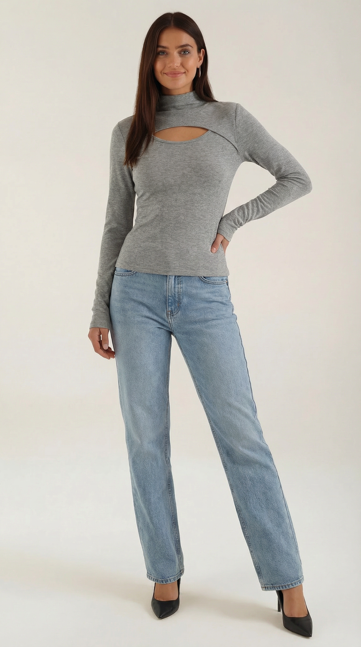 Rosa Meritxell™ | Top de punto de manga larga con aberturas estilo Barbara