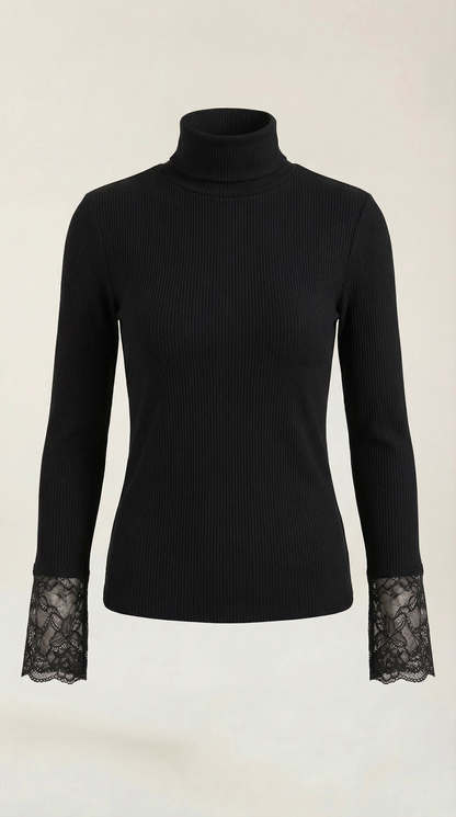 Caridad Melisande™ | Suéter de cuello alto con puños de encaje texturizado