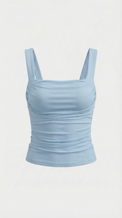 Pamela Hollis™ | Blusa sin mangas con fruncido y escote cuadrado