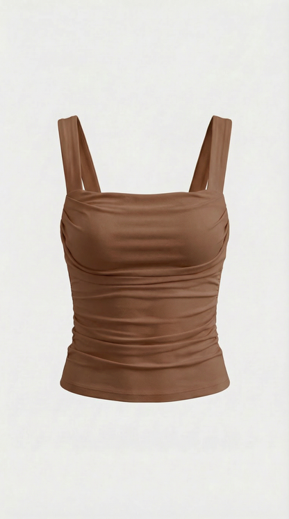 Pamela Hollis™ | Blusa sin mangas con fruncido y escote cuadrado