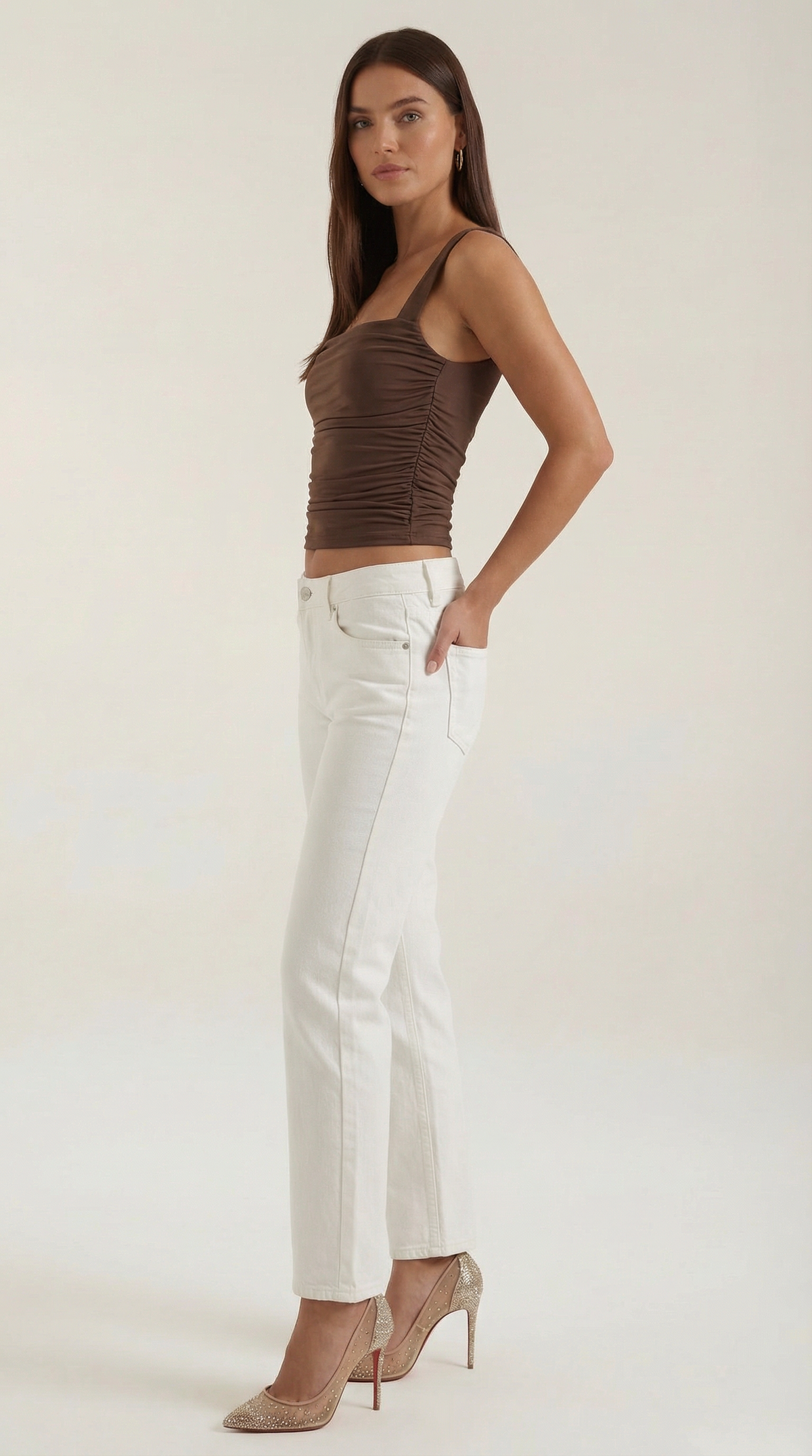 Pamela Hollis™ | Blusa sin mangas con fruncido y escote cuadrado