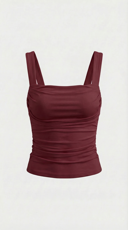 Pamela Hollis™ | Blusa sin mangas con fruncido y escote cuadrado