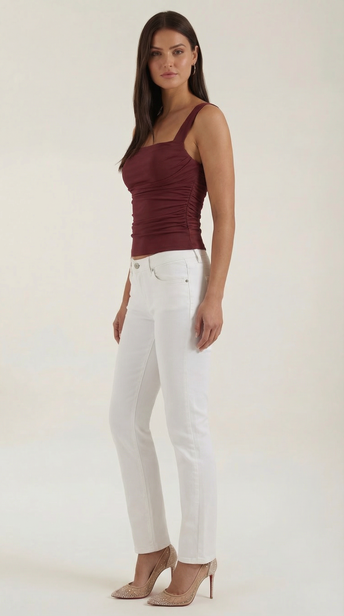Pamela Hollis™ | Blusa sin mangas con fruncido y escote cuadrado