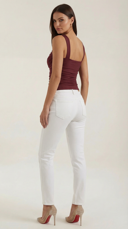 Pamela Hollis™ | Blusa sin mangas con fruncido y escote cuadrado