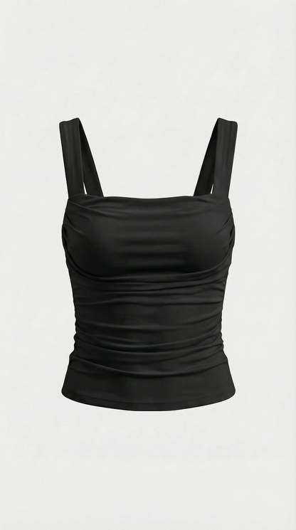 Pamela Hollis™ | Blusa sin mangas con fruncido y escote cuadrado