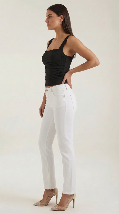 Pamela Hollis™ | Blusa sin mangas con fruncido y escote cuadrado