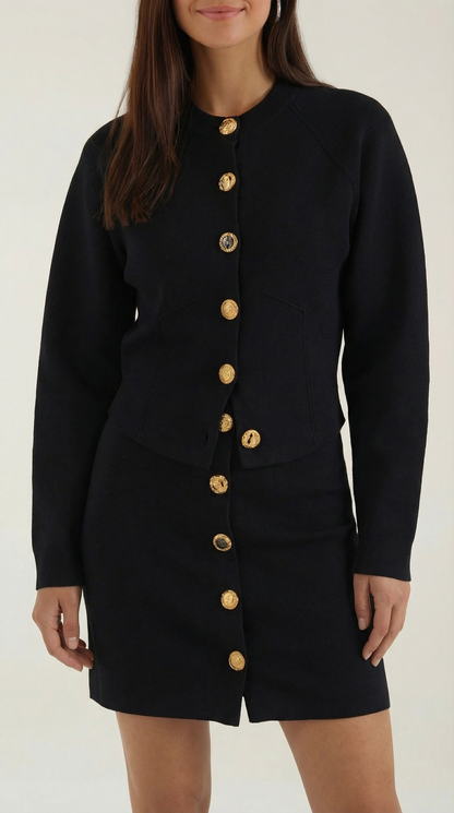 María Herminda™ | Conjunto de chaqueta de punto y falda con botones Carrie