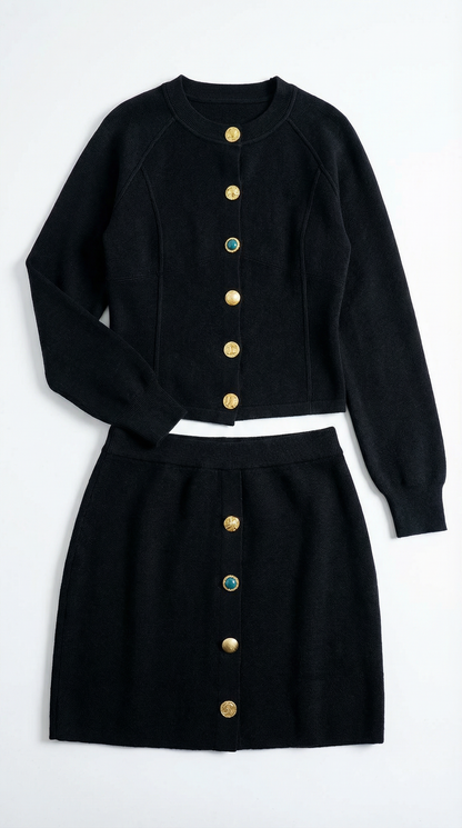 María Herminda™ | Conjunto de chaqueta de punto y falda con botones Carrie