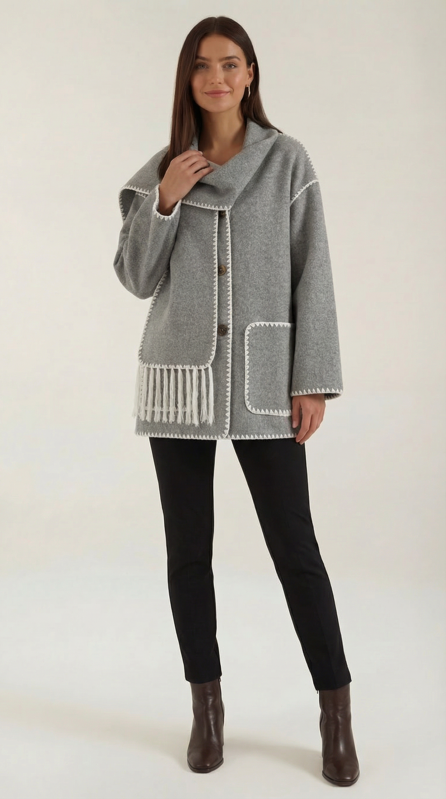 Ana Berta™ | Chaqueta Catherine con bufanda de contraste