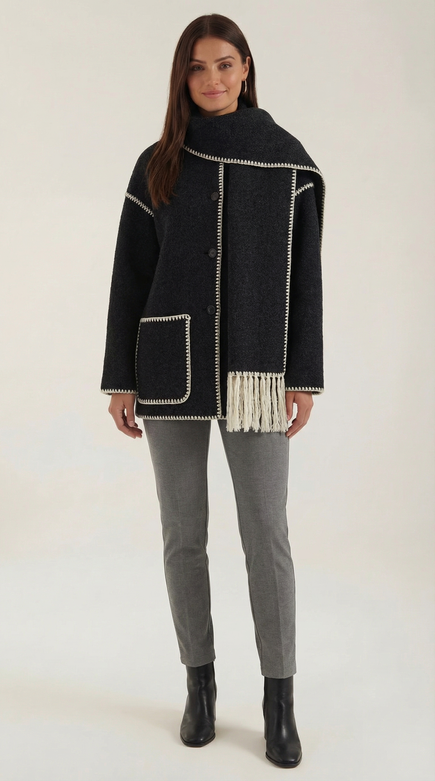 Ana Berta™ | Chaqueta Catherine con bufanda de contraste