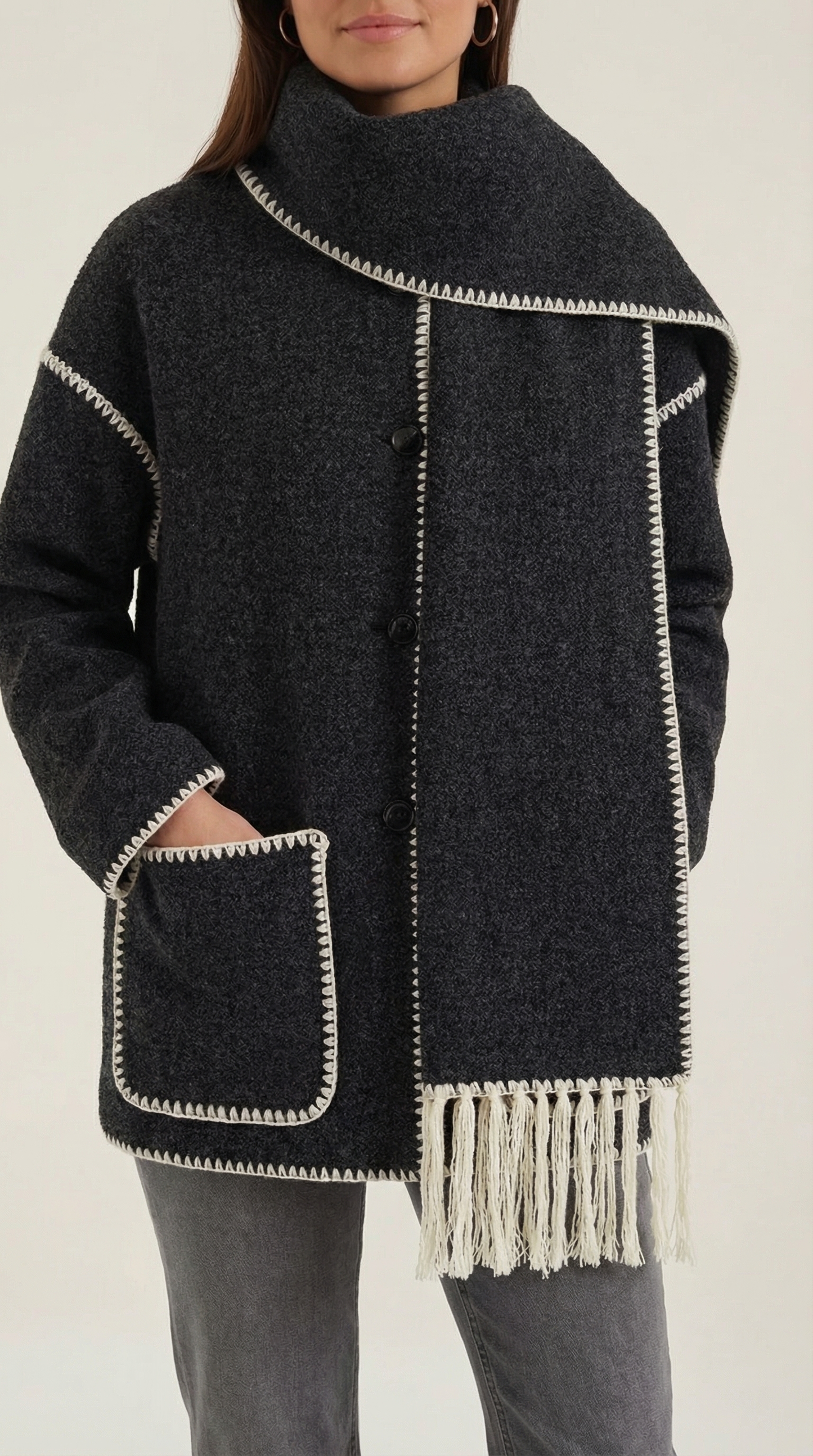 Ana Berta™ | Chaqueta Catherine con bufanda de contraste