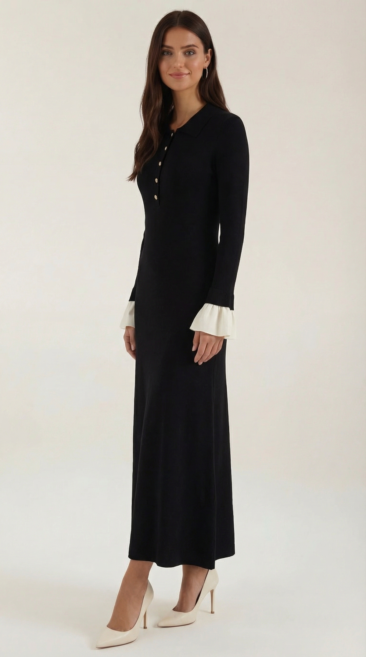 Ana Palma™ | Vestido Maxi de Punto Charlotte con Puños de Color Contrastante