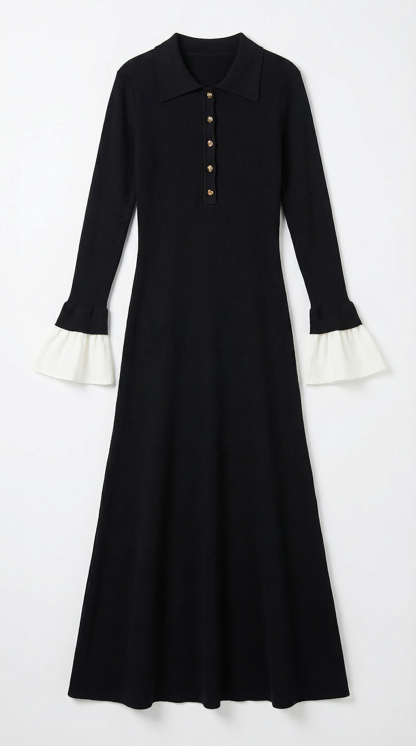 Rosa Nazaret™ | Vestido Maxi de Punto Charlotte con Mangas de Contraste