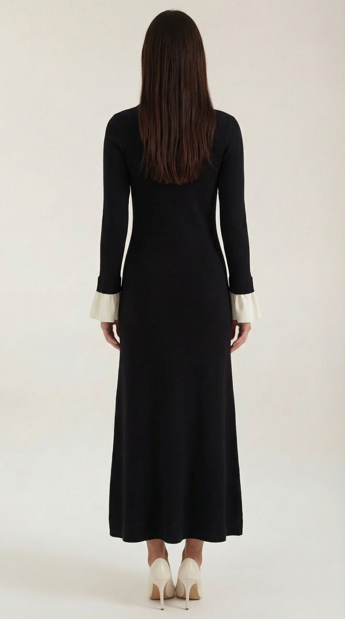 Rosa Nazaret™ | Vestido Maxi de Punto Charlotte con Mangas de Contraste