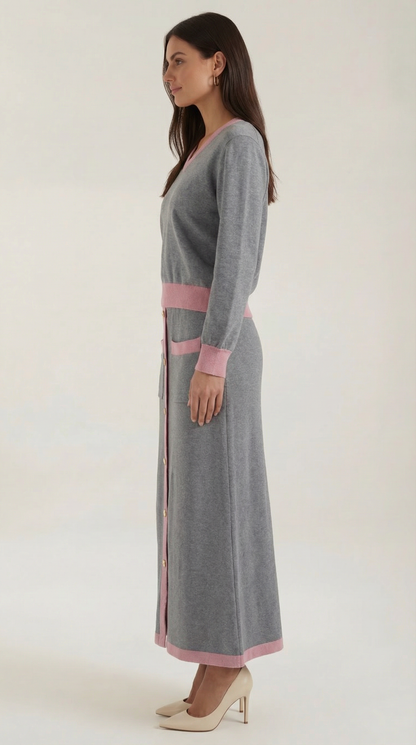 María Gisela™ | Conjunto de suéter V y falda midi 'Cheryl'