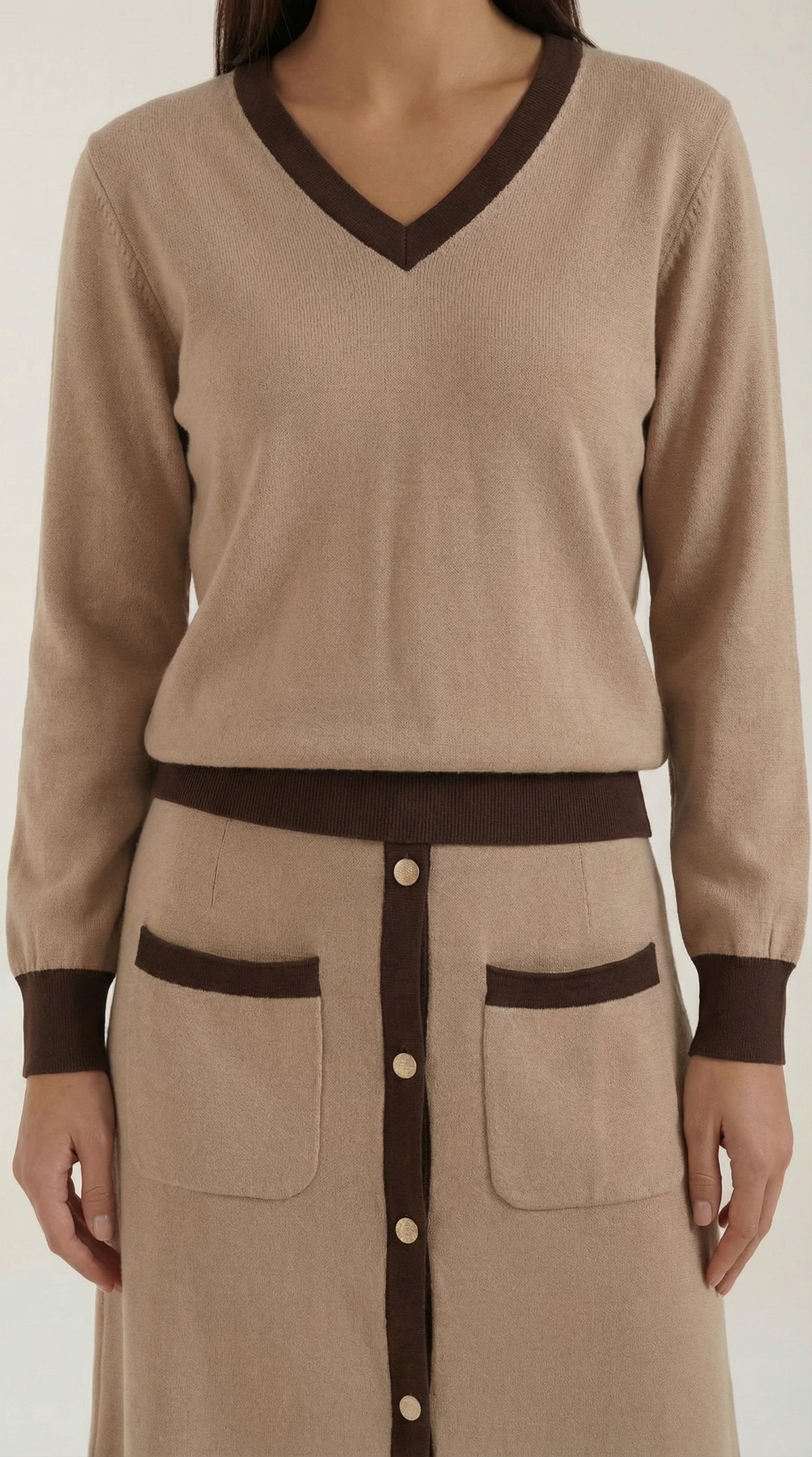 María Gisela™ | Conjunto de suéter V y falda midi 'Cheryl'