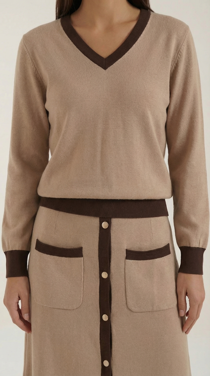 María Gisela™ | Conjunto de suéter V y falda midi 'Cheryl'