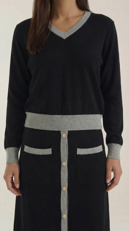 María Gisela™ | Conjunto de suéter V y falda midi 'Cheryl'