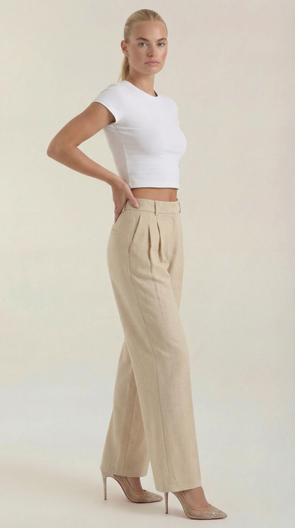 Rosa Aina™ | Pantalones Plisados de Cintura Alta Courtney