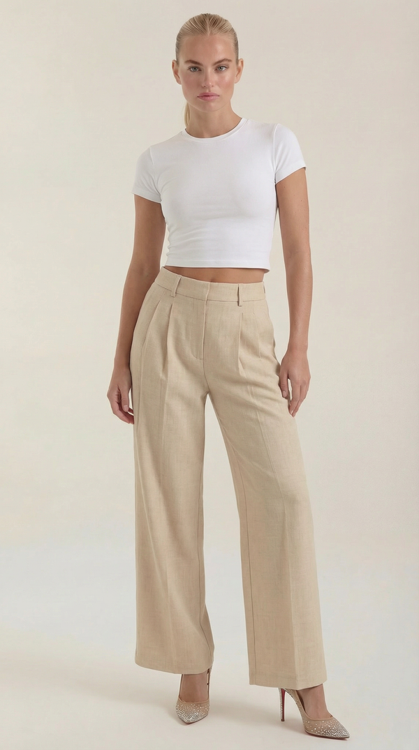 Rosa Aina™ | Pantalones Plisados de Cintura Alta Courtney
