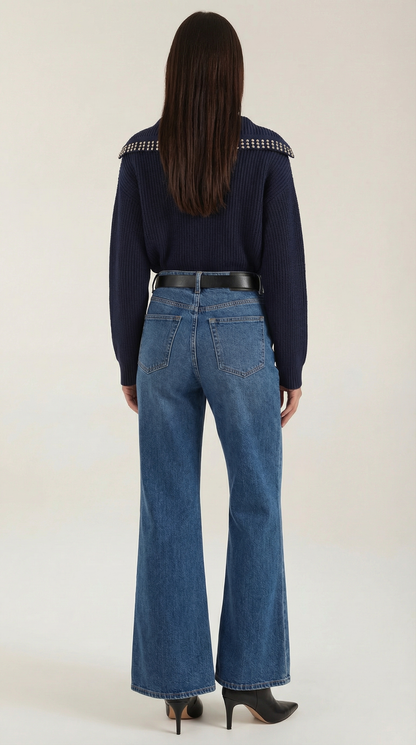 Francesca Julka™ | Suéter de lana con cuello decorado con tachuelas