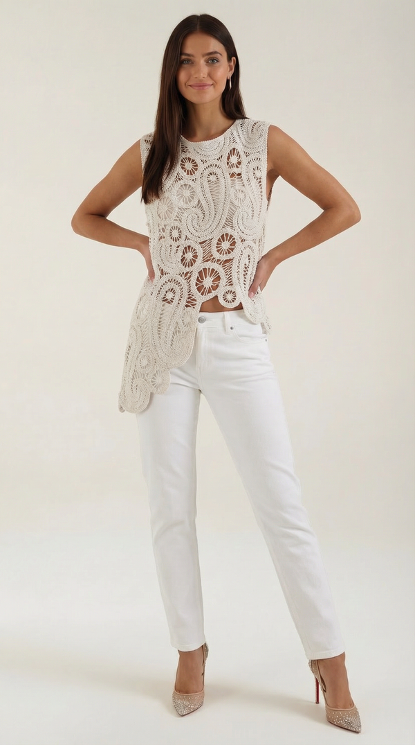 Ana Perla™ | Blusa Asimétrica Delia con Detalles de Encaje