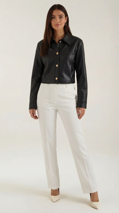 Ana Elda™ | Chaqueta Cropped de Cuero Sintético Heather