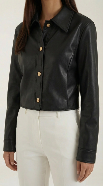 Ana Elda™ | Chaqueta Cropped de Cuero Sintético Heather