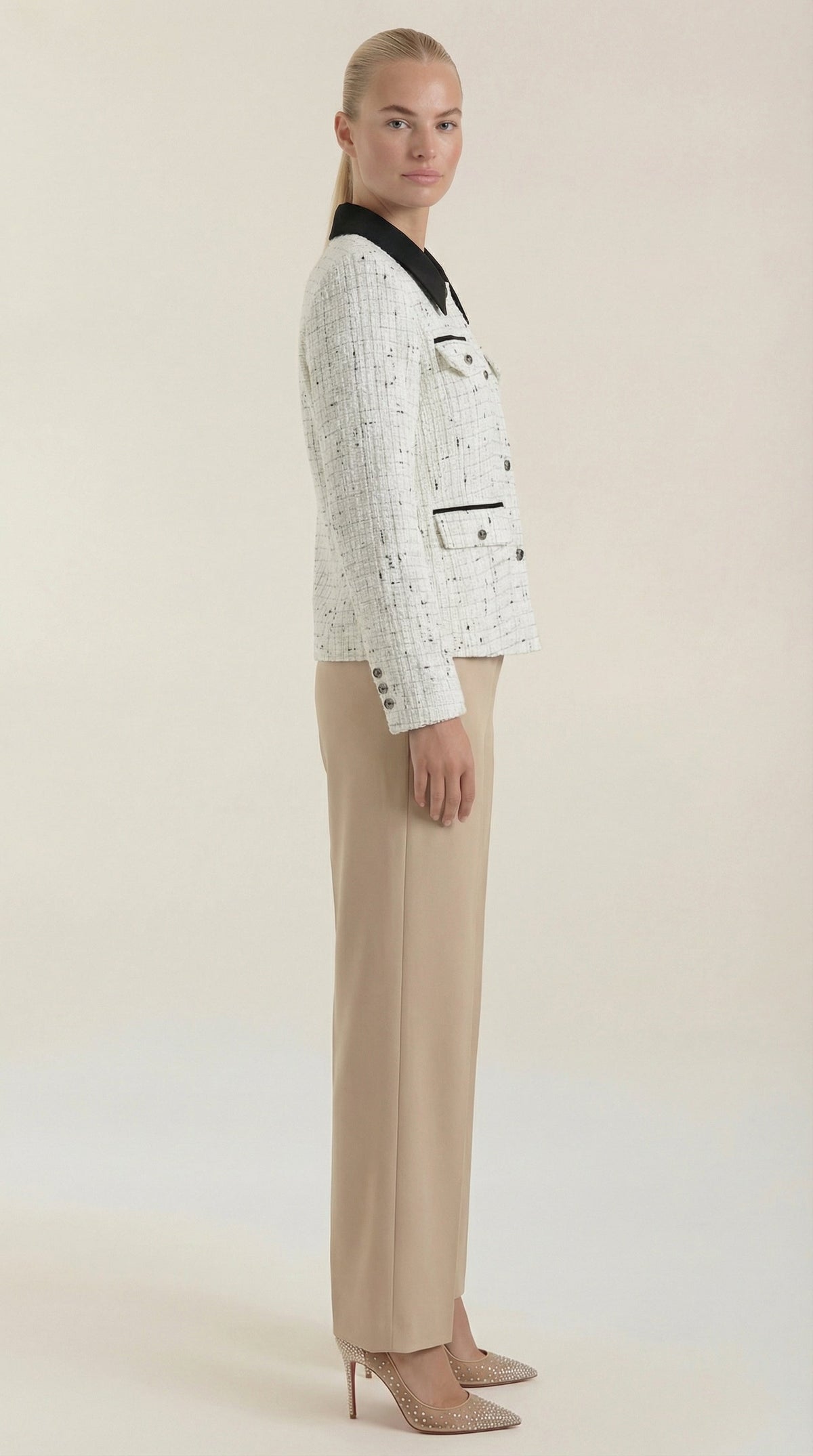 Milena Nerea™ | Chaqueta de tweed con cuello a contraste