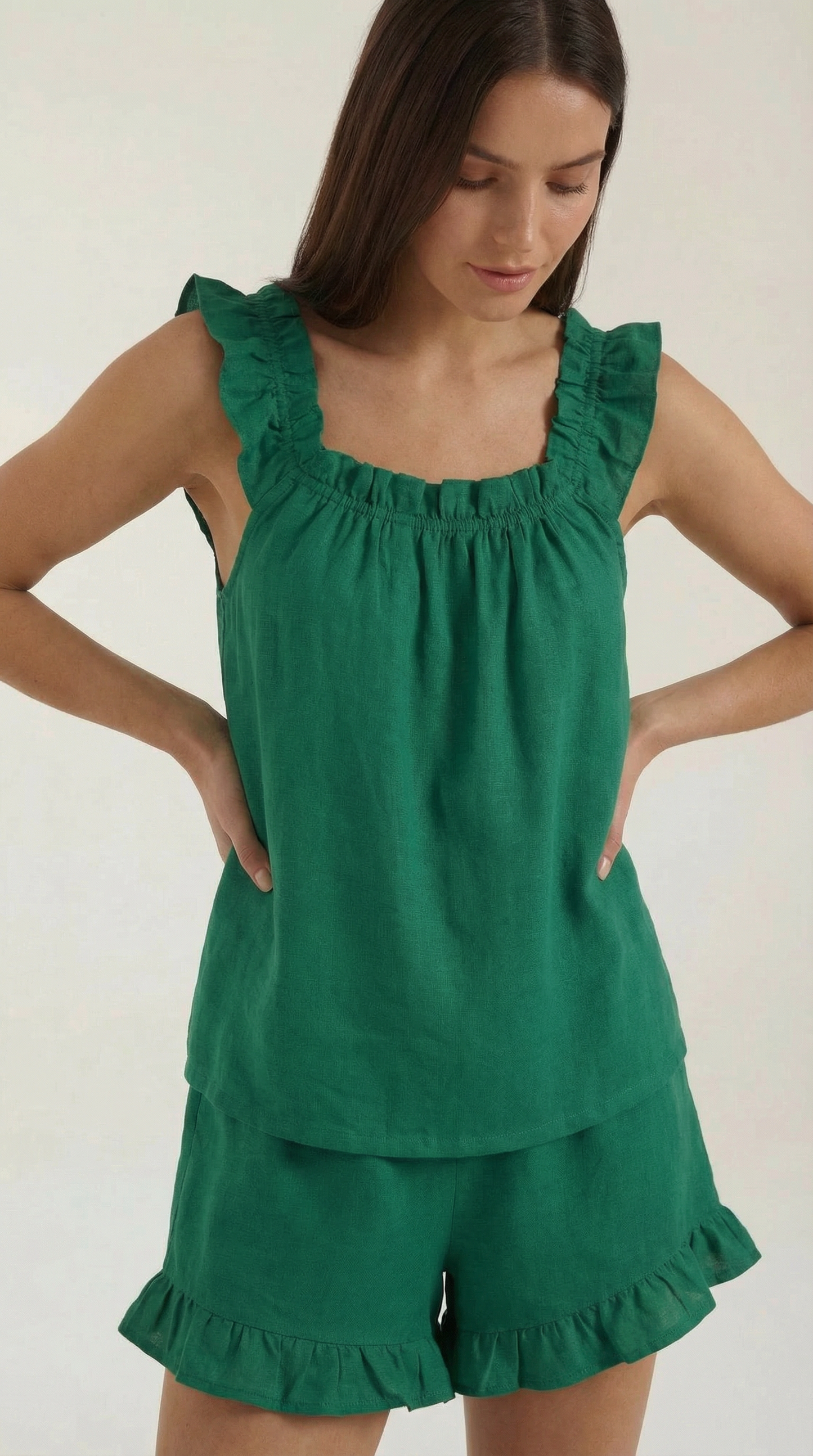 Rosa Eulalia™ | Conjunto Helen de algodón con detalles de volantes