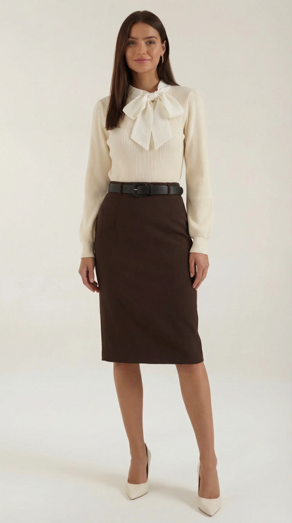 María Magaly™ | Suéter de punto acanalado Jacqueline con lazo decorativo