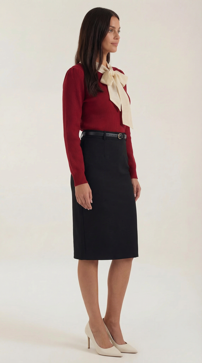 María Magaly™ | Suéter de punto acanalado Jacqueline con lazo decorativo
