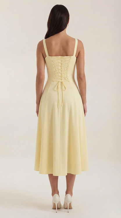 Rosa Violeta™ | Vestido Midi Jade con Detalles de Cordones