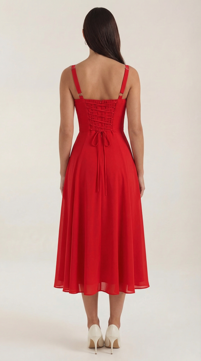 Rosa Violeta™ | Vestido Midi Jade con Detalles de Cordones