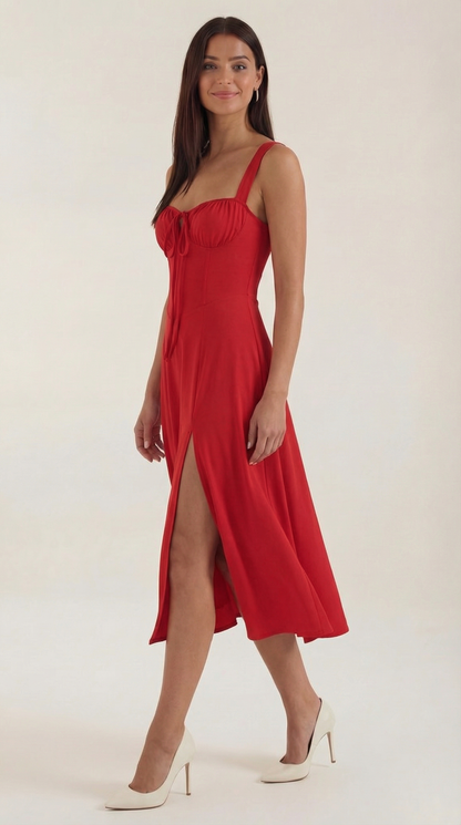 Rosa Violeta™ | Vestido Midi Jade con Detalles de Cordones