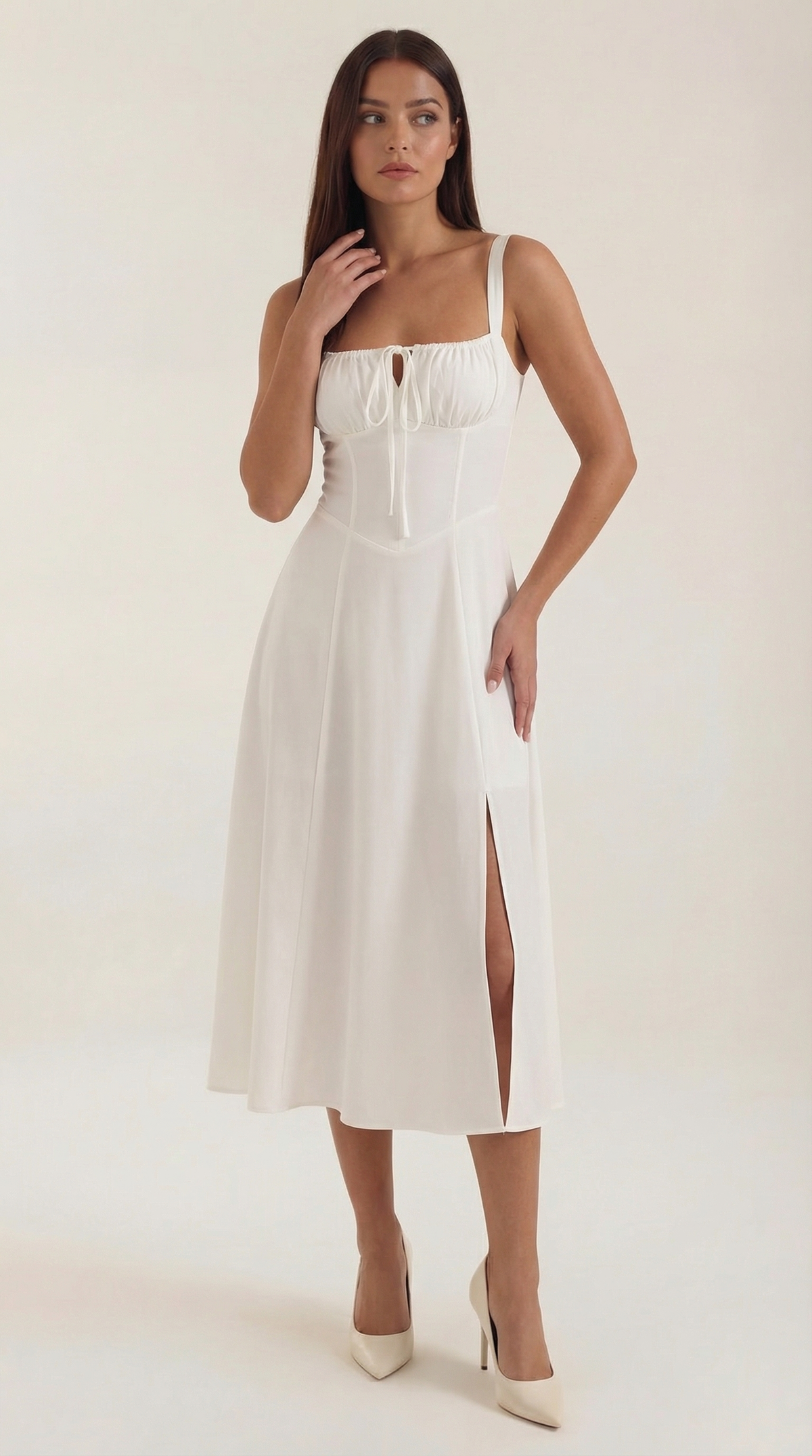 Rosa Violeta™ | Vestido Midi Jade con Detalles de Cordones
