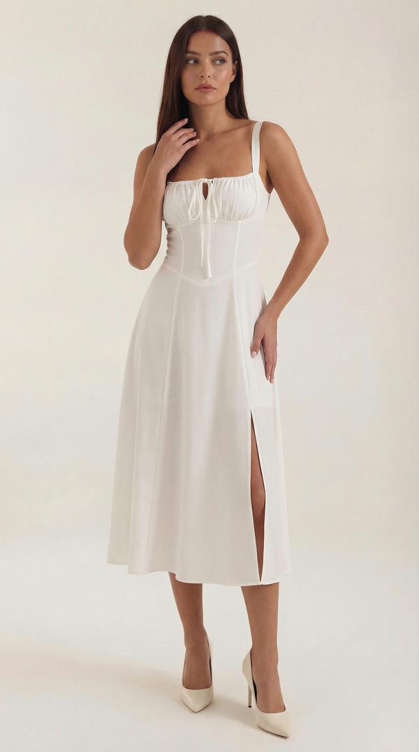 Rosa Violeta™ | Vestido Midi Jade con Detalles de Cordones