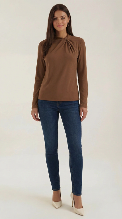 Chloé Silvia™ | Blusa con cuello mock y lazo