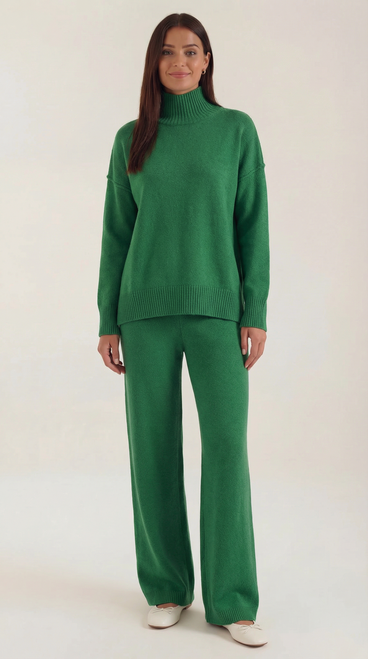 María Julissa™ | Conjunto de suéter de punto de cuello alto y pantalones vaqueros