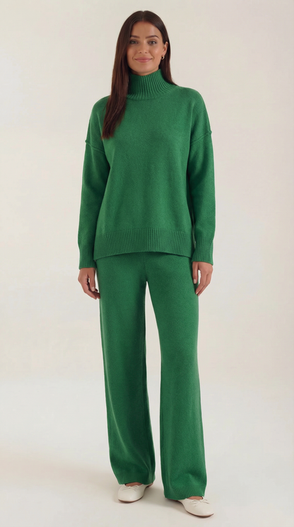 María Julissa™ | Conjunto de suéter de punto de cuello alto y pantalones vaqueros