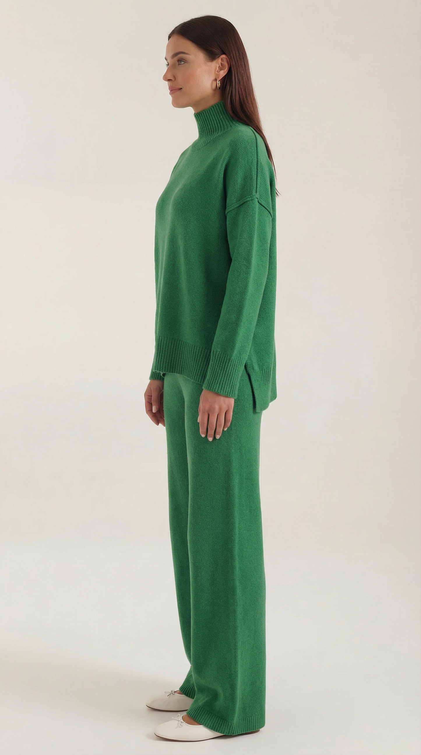 María Julissa™ | Conjunto de suéter de punto de cuello alto y pantalones vaqueros