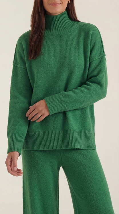 María Julissa™ | Conjunto de suéter de punto de cuello alto y pantalones vaqueros
