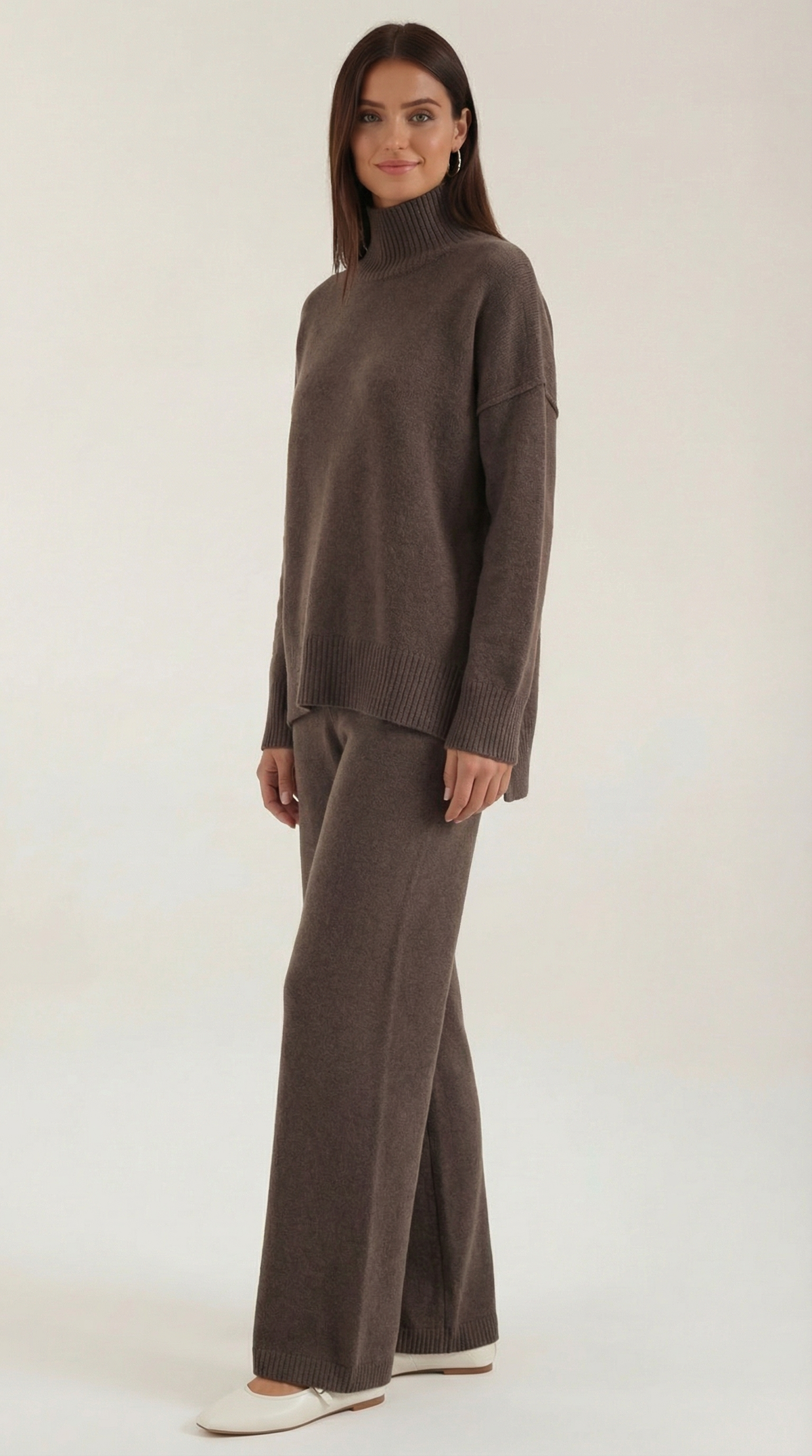 María Julissa™ | Conjunto de suéter de punto de cuello alto y pantalones vaqueros